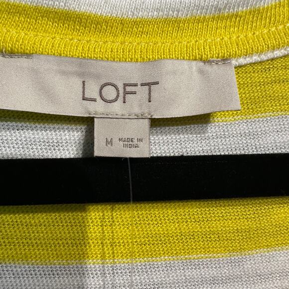 NWT Loft Size Medium Midi Dress 100% Cotton Yellow White Stripe Cottage Beach - Picture 5 of 7